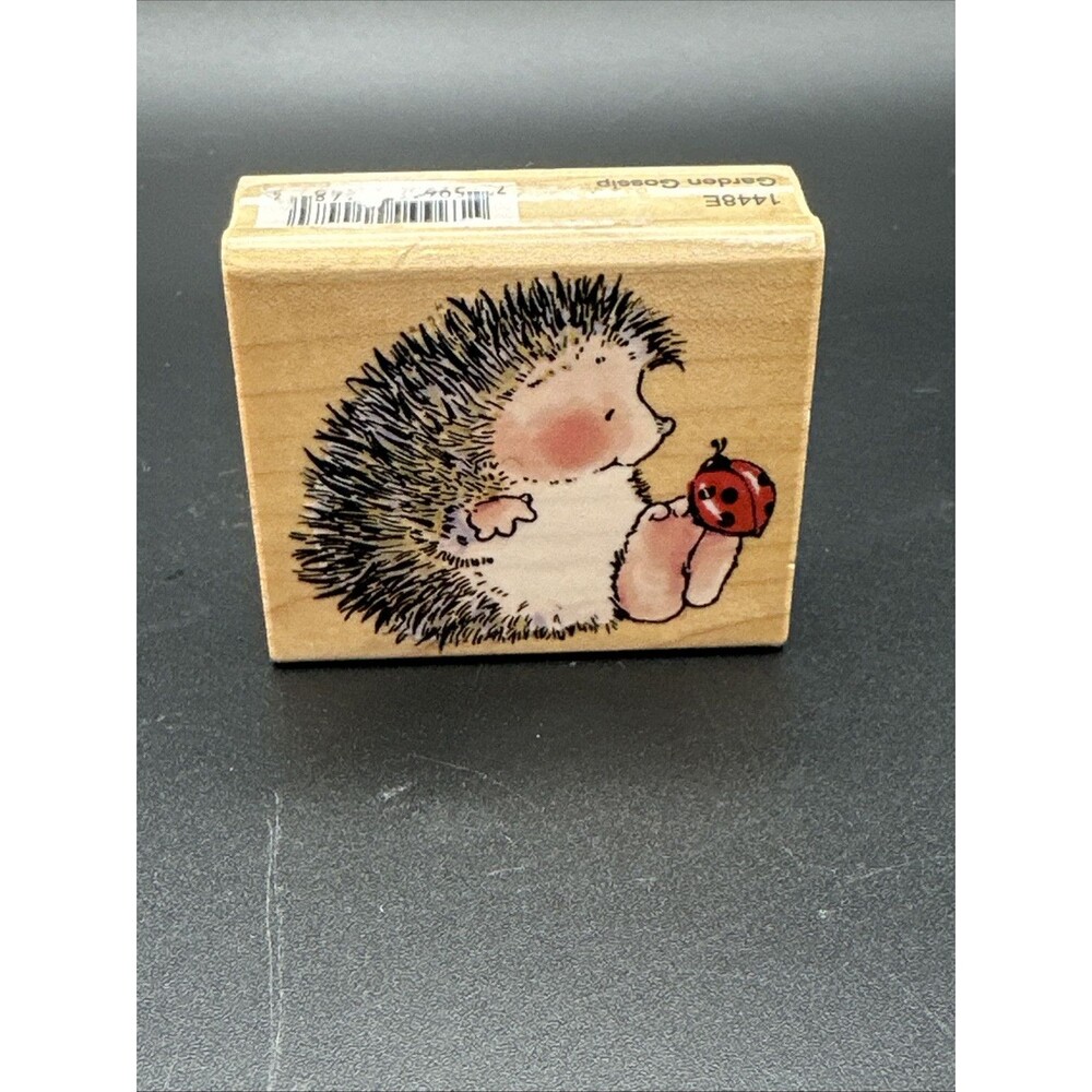 Vintage Penny Black Rubber Stamp 1448E Garden Gossip Hedgehog & Ladybug